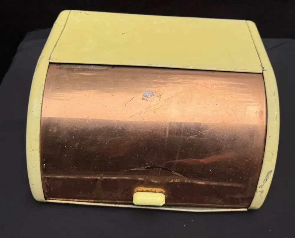 Vintage 1950’s Ransburg Metal Bread Box Roll Top Lid All Original